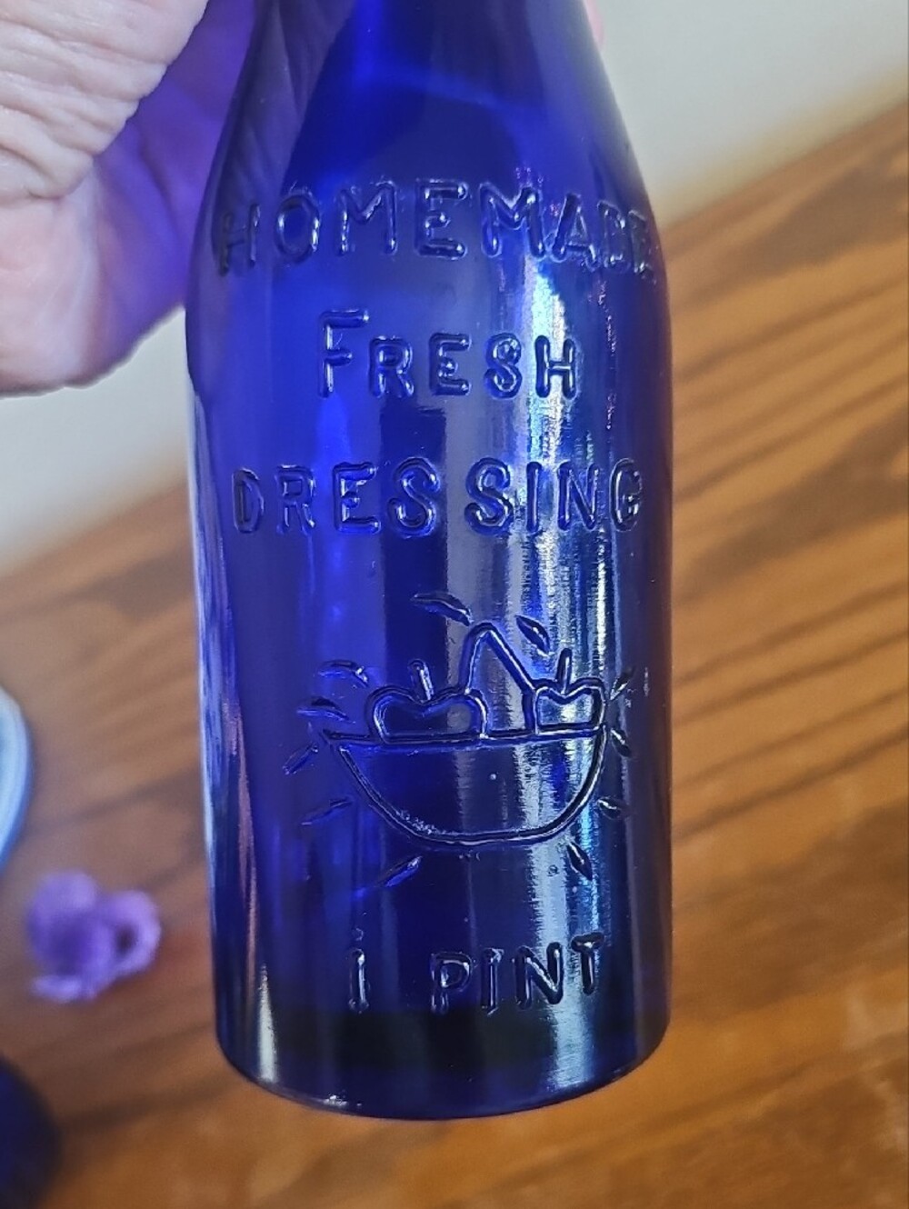 1975 Made in Italy 1 Pint Homemade Fresh Dressing Cobalt Blue Bottle Tote 8 - Picture 2 of 7